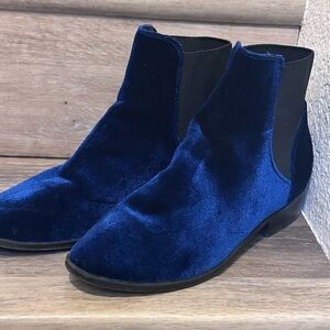 Blue velvet booties | Comfy velour boots | Easy slip on